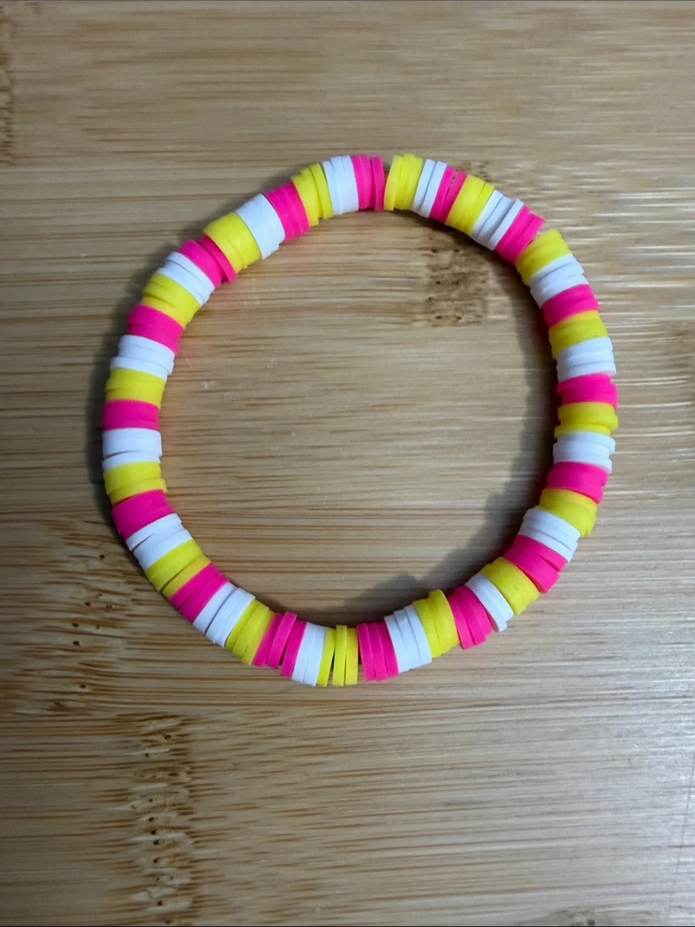 Neon Pink, Yellow & White Bead Stretch Bracelet